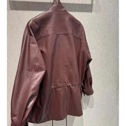 Real Sheepskin Coat Spring And Autumn Women Regular Length Pleating Design High Quality Outerwear Female Genuine Leather Jacket