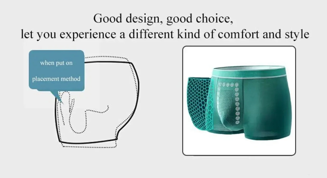 Men’s Boxer Shorts Non-Marking Mid Waist Anion Technology Comfort Underwear Breathable Massage Design Black Men’s Underpants