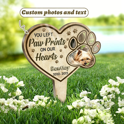 Custom Personalized Pet Grave Marker,Heart-Shaped Paw Print,Photo Insert,Garden Memorial Stake,Pet Loss Gift,Memorial Yard Decor