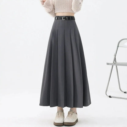 2026 New Women's Pleated Maxi Skirts Autumn High Waisted Zipper Jk Long Skirt Woman Elegant Loose Design Big Swing A-Line Skirts