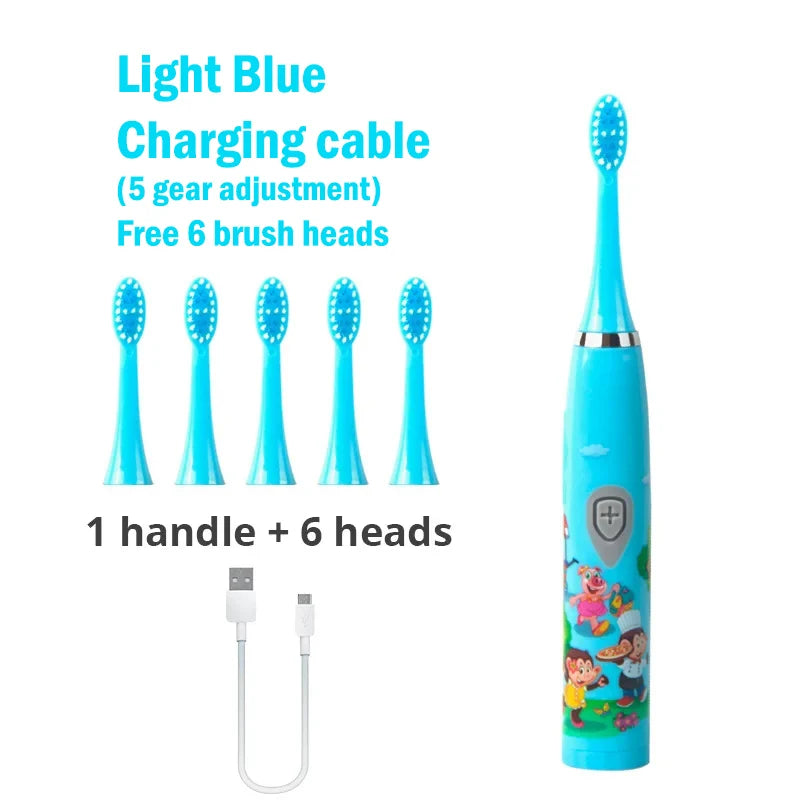 Kids Sonic Electric Toothbrush Rechargeable Smart Timer Colorful Cartoon Teeth Whitening Portable USB Charging  Tooth Brush