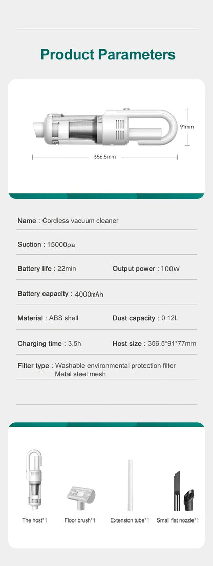 15000pa Multifunctional Wireless Vacuum Cleaner for Car Floor Household Handheld Vacuum Cleaner Powerful Suction HEPA Filter