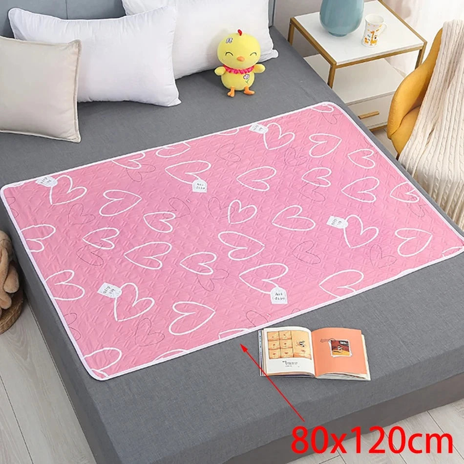 80x120cm cartoon heart, urine separator pad, waterproof, washable, replaceable, night and menstrual protection for baby care