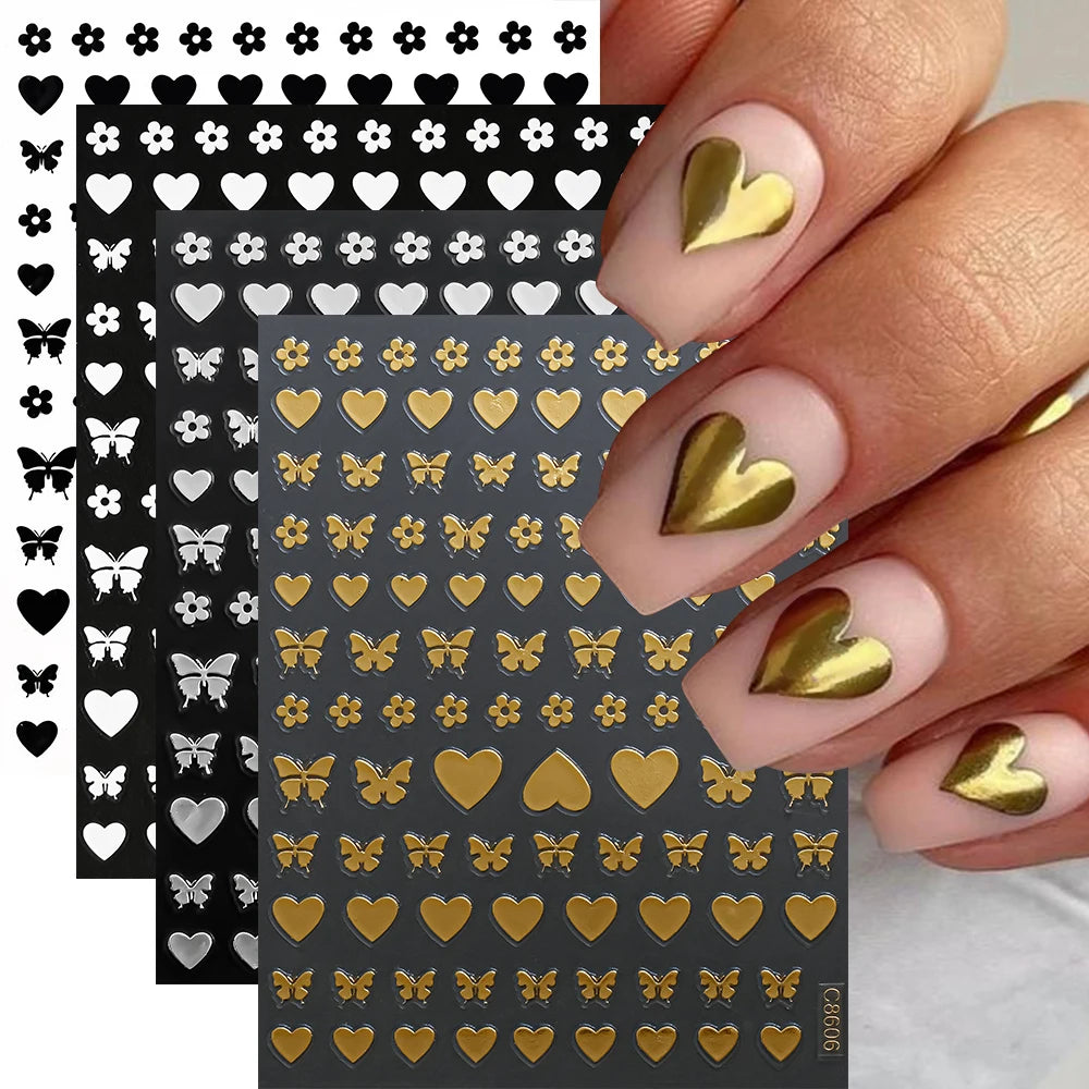 4pcs/set Roman Letters Nail Stickers 3D Black/White/Gold/Silver Alphabet Adhesive Nail Decasl English Letters DIY Manicure Decor