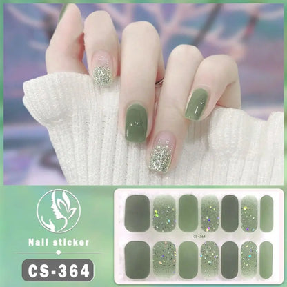 14Tips Semi Cured Gel Nail Stickers Foil Glittering Nail Art Stickers Self-Adhesive Simple Gel Full Nail Wraps