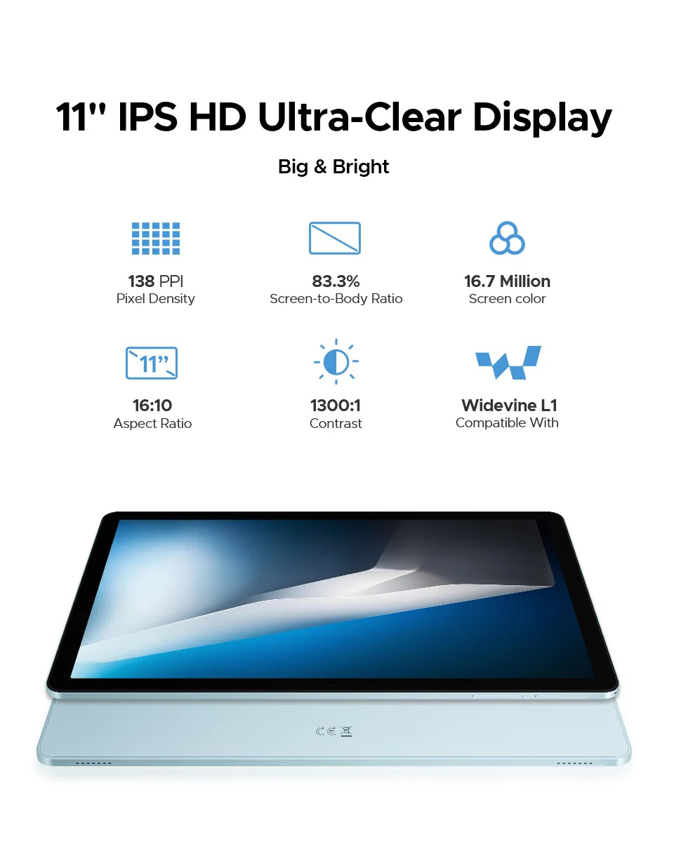 DOOGEE Tab A9 Pro+ Tablet PC Android 15 Dual Speakers 11'' Screen 30GB RAM (6GB+24G) 128GB 8580mAh Battery Widevine L1 Smart Pad