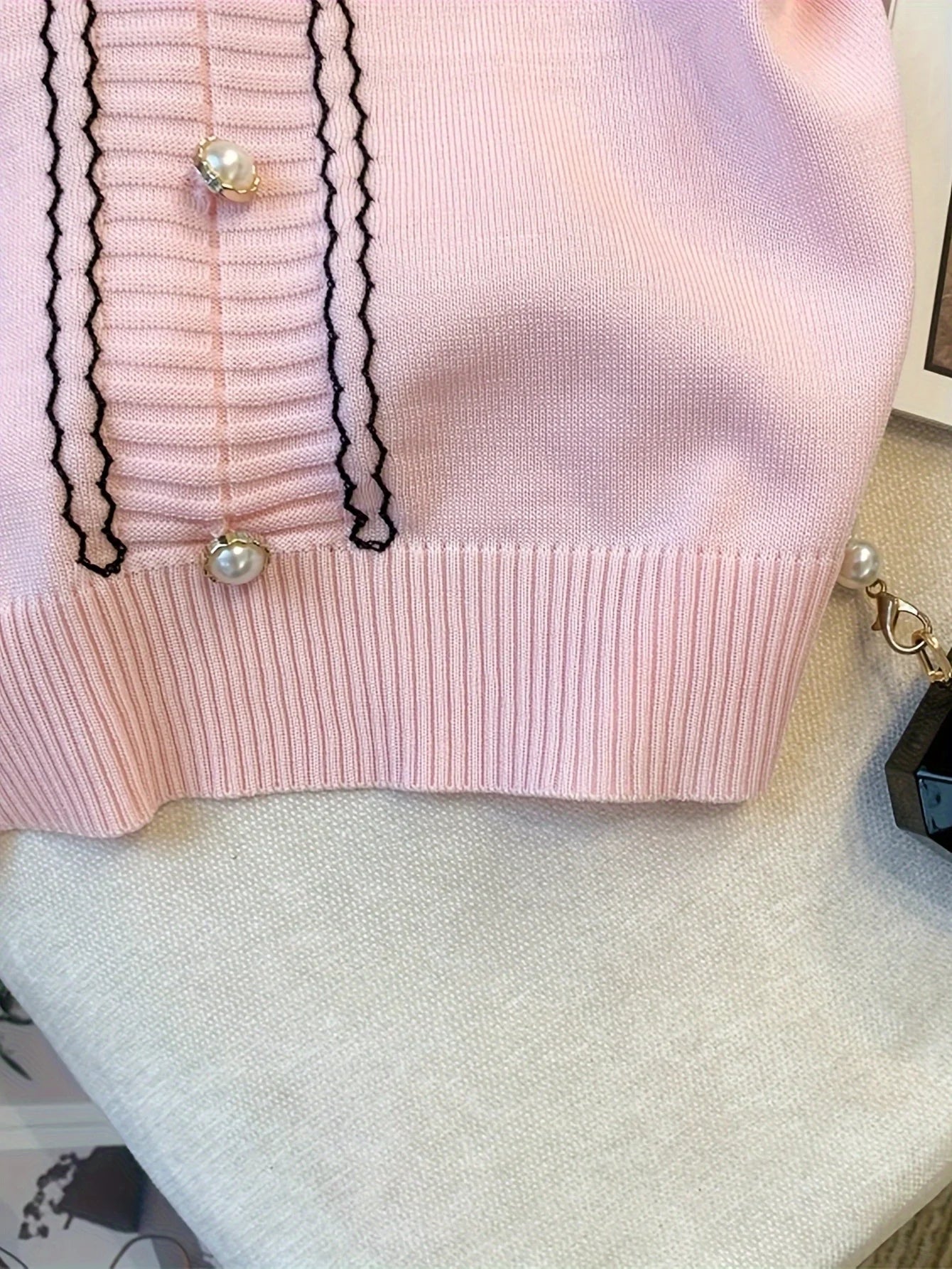 Women'S Casual Summer Top Pink Knit V-Neck with Button Details All-Season Style Casual Wear Vneck Top Knit Texture Crop Top