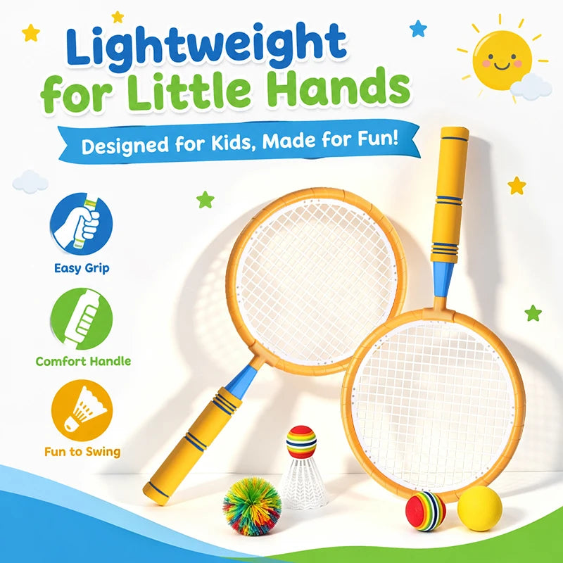 Badminton and Tennis Racket Kid 4in1 Sports Toy Hand Eye Coordination Gifts for Reflex Training Beginners Outdoors Beach