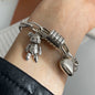 100% Solid 925 Sterling Silver Retro Bracelet for Women Men Vintage Handmade Heart Bracelet Birthday Gift
