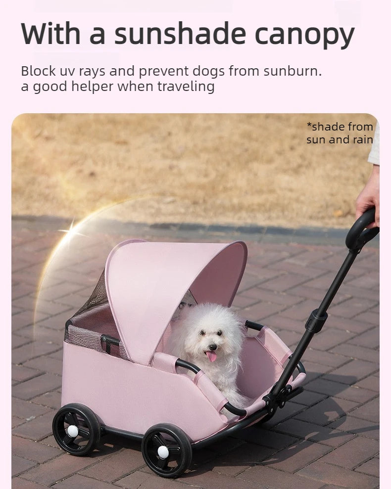 Foldable Pet Stroller with Sun Canopy Lightweight Dog Trolley Shopping Carts Outdoor Walking Travel Cart for Small Dogs Puppy