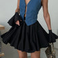 White Ruffles Elegant Mini Skirts Fashion 2025 Women High Waist Pleated Fluffy A-Line Skirt Summer Loose Communte Female Clothes