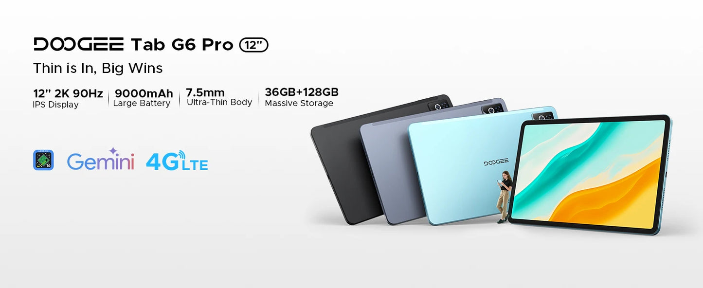 DOOGEE Tab G6 Pro Tablet PC Android 16 Gemini AI 12'' 2K Display 9000mAh Battery 8GB  RAM 128GB ROM Ultra-thin Body Smart Pad