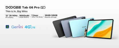 DOOGEE Tab G6 Pro Tablet PC Android 16 Gemini AI 12'' 2K Display 9000mAh Battery 8GB  RAM 128GB ROM Ultra-thin Body Smart Pad