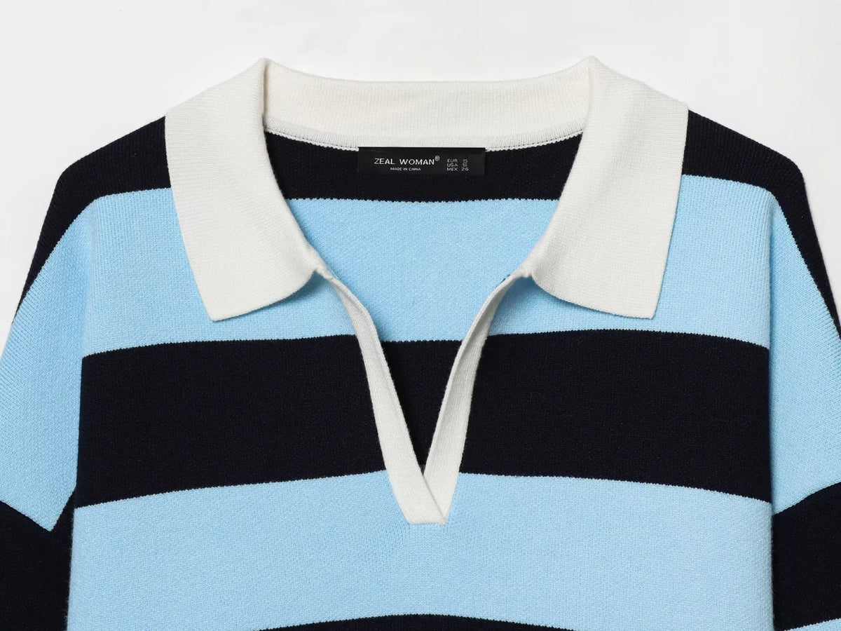 Sweater knitted Pullover Women's Spring 2026 New Fashion Striped Loose Polo neck Warm Women Sweater Chic Youth Holiday Pullover