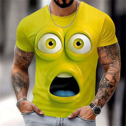 Summer New 3D Printed Funny Face T-shirt Fashionable Men's Holiday Short-sleeved Casual O-neck Loose T-shirt Streetwear