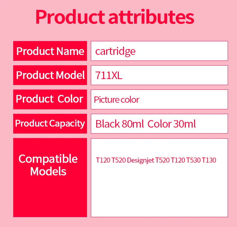 Compatible Ink Cartridge For HP 711 711XL For HP711 Replacement Ink Cartridge For HP DesignJet T520 T120 T530 T130Inkjet Printer