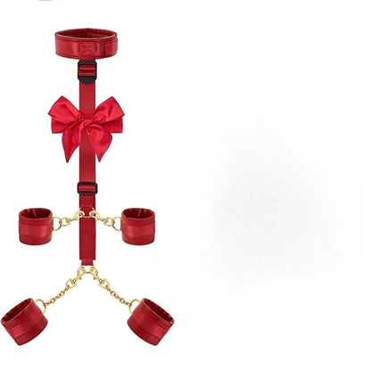 Adjustable Handcuffs and Leg Cuffs PU Collar and Bra Couple Toys BDSM Training Bondage Sex Toys SM Slave Props for Men and Women