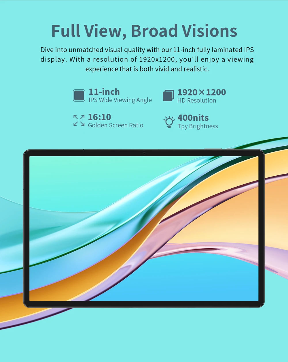 ODEA S11, 11 inches TDDI, 8000mAh, Android 14 Tablet, (6GB+10GB Expansion) 16GB RAM, 256GB ROM, 1920x1200 IPS, UNISOC T606, 8 cores, Mali-G57, 4G LTE, Wifi, GPS, SIM Slots*2+TF*1, Widevine L1 for Netflix