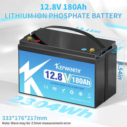 12V 180Ah LiFePO4 Lithium Iron Phosphate Battery Upgraded BMS 6000 Cycles For RV Campers Golf Cart Off-Road Off-Grid Solar Wind