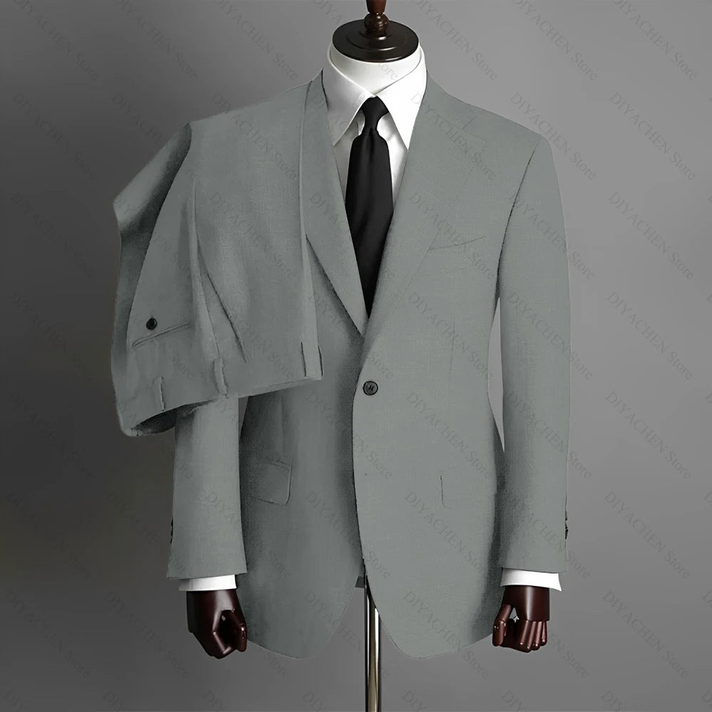 Fashion Gray Men Suits High-end Single Breasted Wedding Tuxedo Business Casual Office Male Suit Slim 2 Piece (Blazer+Pants)