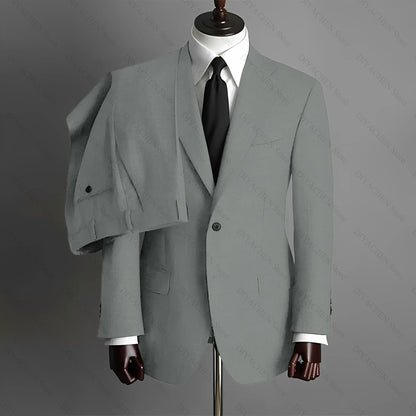 Fashion Gray Men Suits High-end Single Breasted Wedding Tuxedo Business Casual Office Male Suit Slim 2 Piece (Blazer+Pants)