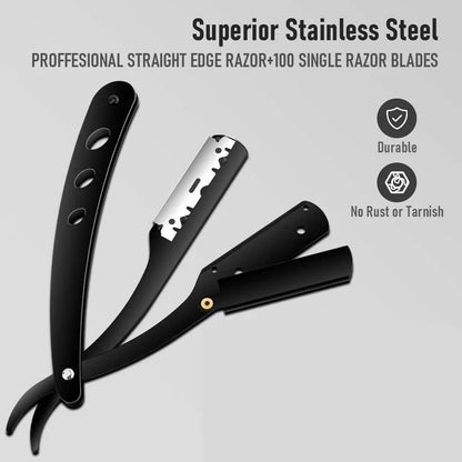 Men's Stainless Steel Razor Blade, Manual Razor Classic Wet Shaving, Black Razor Replaceable Blade