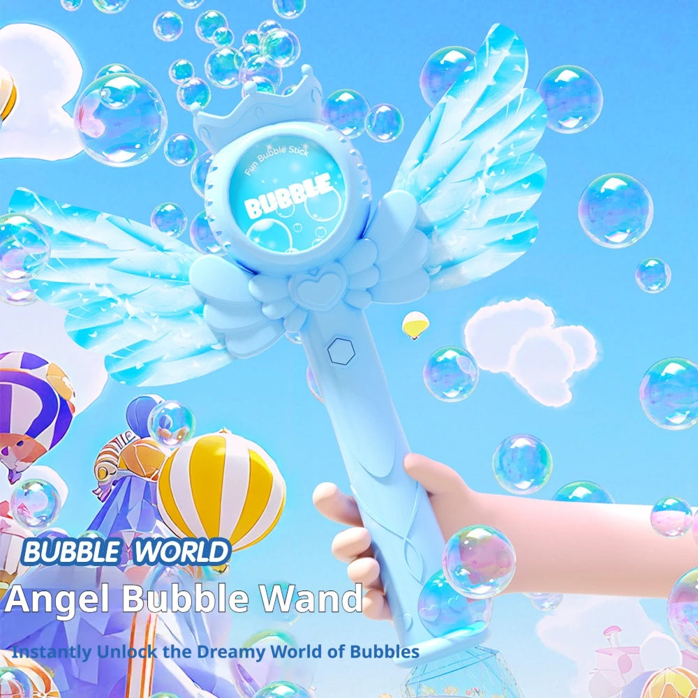 2026 New Electric Angel Automatic Bubble Handheld Bubble Stick Emit Light and Sound Bubble Gun for Party Summer Outdoors Toy