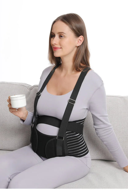 Double Support Back Abdomen Brace Shoulder Strap Lumbar Adjustable Black M-XXL NewSpecial Abdominal Care Belt for Pregnant Women