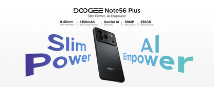 DOOGEE Note56 Plus Smartphone Android 16 48GB+256GB 6150mAh Large Battery 6.56'' 90Hz Display UNISOC T7225 50MP Camera NFC