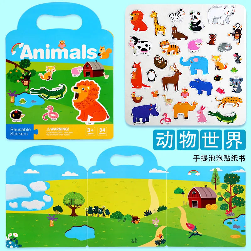 Reusable Bubble Sticker Book for Kids - Multi-Themed Educational Learning Activities, Washable & Safe Toddler Stickers