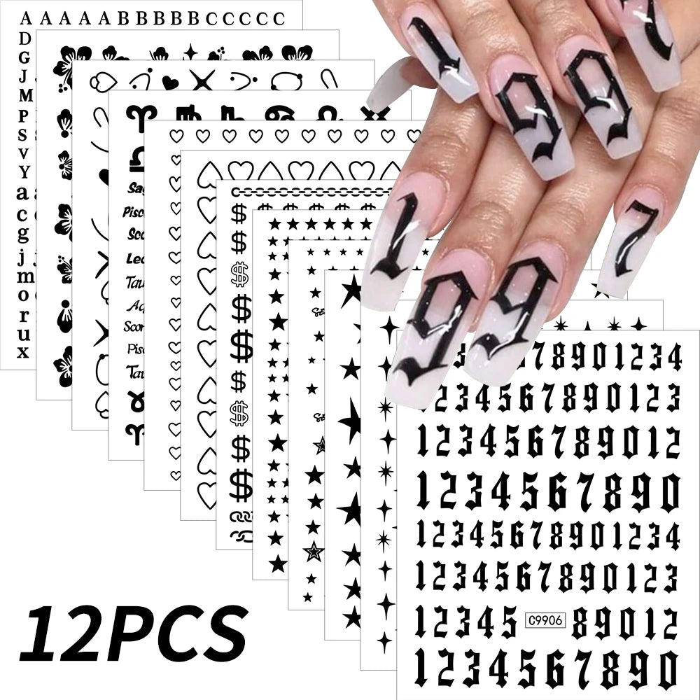 12Pcs 3D Gold Sliver Stars Nail Stickers Bronzing Starlight Nail Art Decals Self Adhesive Slider Decals DIY Nail Tips Decoration