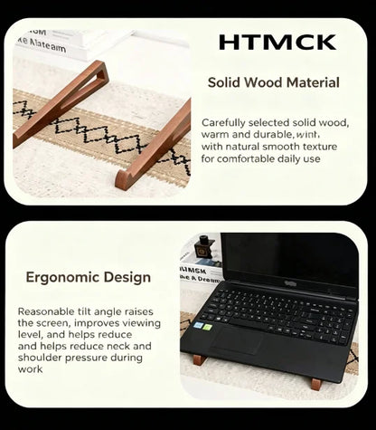 Portable Foldable Wooden Laptop Stand Ergonomic 12 Adjustable Angle Triangular Cooling Ventilation Design Office Desk Accessory
