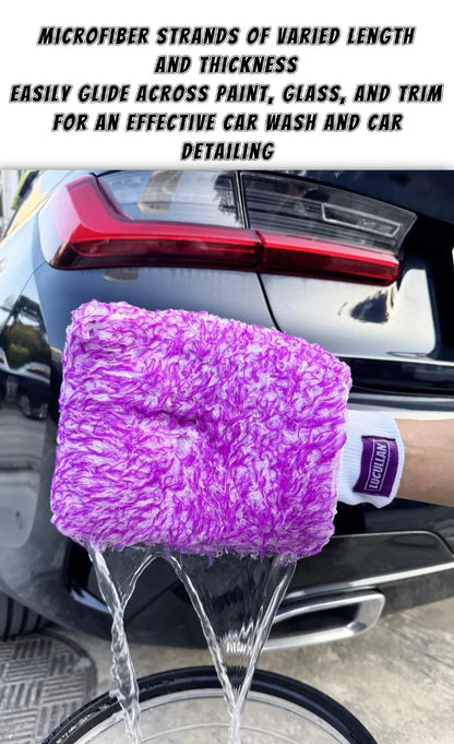 Lucullan Logo Premium Purple Microfiber Glove Super Absorbency Foam Stitch Inner Lining Car Wash Mitt