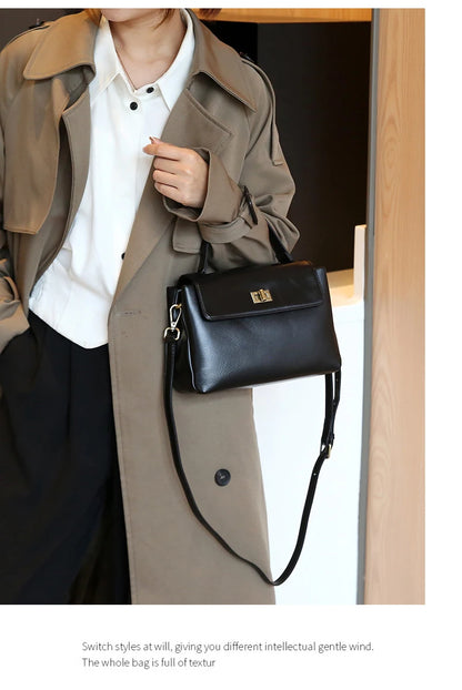 Genuine Leather Top Handle Crossbody Bag for Women Vintage Oil Wax Leather Shoulder Bag Small Luxury Designer Satchel Handbag