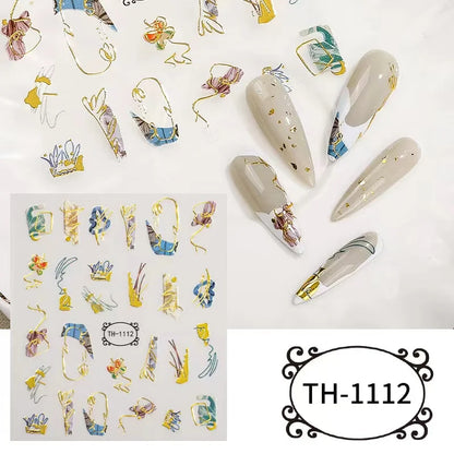 1PCS Marbled Nail Sticker 3D Abstract Lines Sticker Nail Art Supplies Nail Decals Y2K Laser Butterfly Ladies Nail Art Decoration