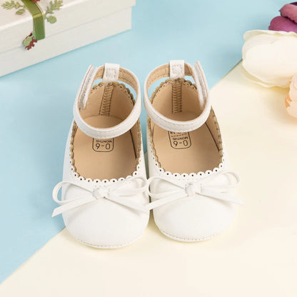 New Baby Shoes Girls' Soft-soled Leather Bowknot Party Princess Shoes Light Flat First Walkers Breathable and Anti-slip