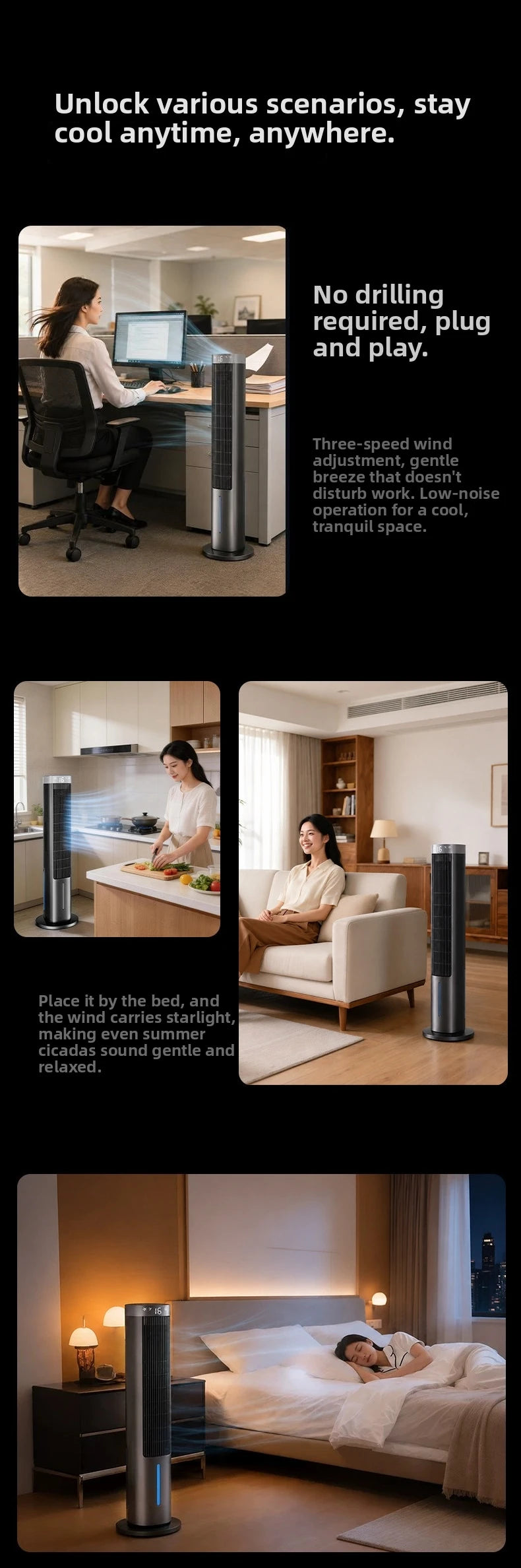 Portable Air Conditioner Fan, Personal Evaporative Cooler with Water Tank & Ice Pack, Quiet 3-Speed Tower Cooling Fan Mobile