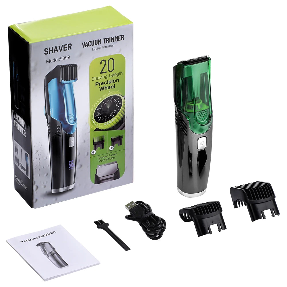 Cordless Men Beard Trimmer Electric Shaver IPX6 Waterproof Built-in Vacuum Clipper for Mustache Sideburns Grooming Kit