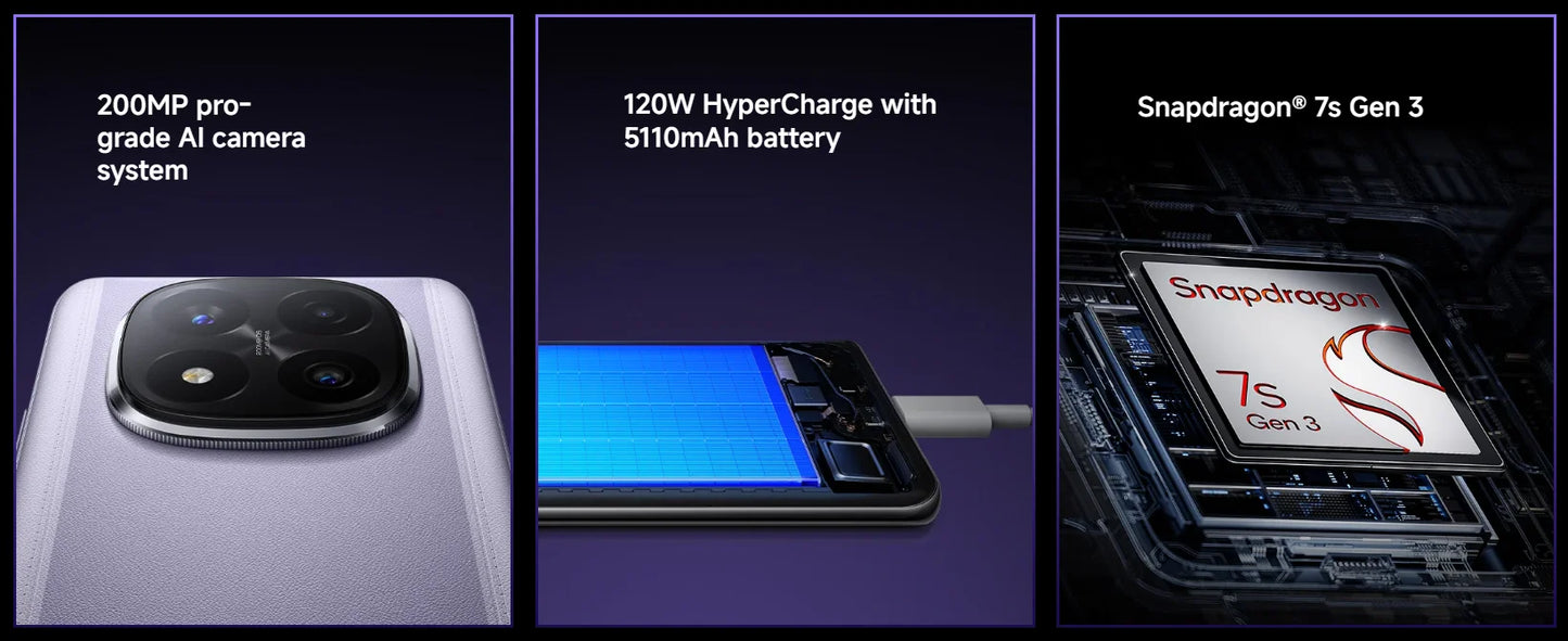 Global Version Xiaomi Redmi Note 14 Pro Plus 5G Snapdragon® 7s Gen 3 NFC 6.67” AMOLED 120Hz 5110mAh 120W Fast Charging 200MP