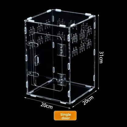 Acrylic Jumping Spider Enclosure 2 Doors Transparent Small Pet Terrarium Escape-proof Ventilated Design Reptile Habitat