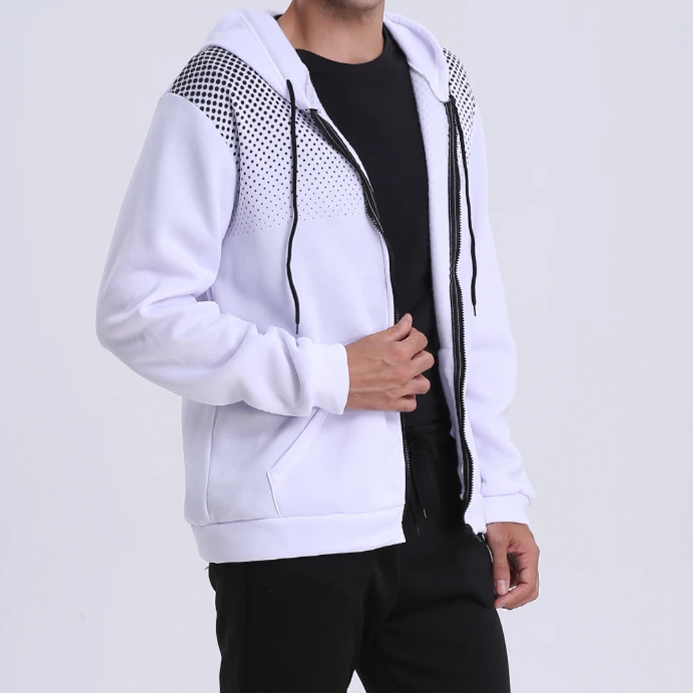 Men's Zip Up Hoodie Pocket Polka Pot Print Hooded Sweatshirt Sport Outdoor Casual Slim Fit Men Spring AutumnZipper Hoodie