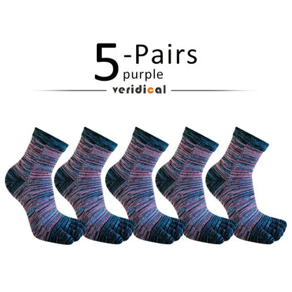 1/5 Pairs Colorful 5 Finger Socks Business Man Cotton Striped Young Casual Sweat-Absorbing Happy Party Dress Toe Short Socks