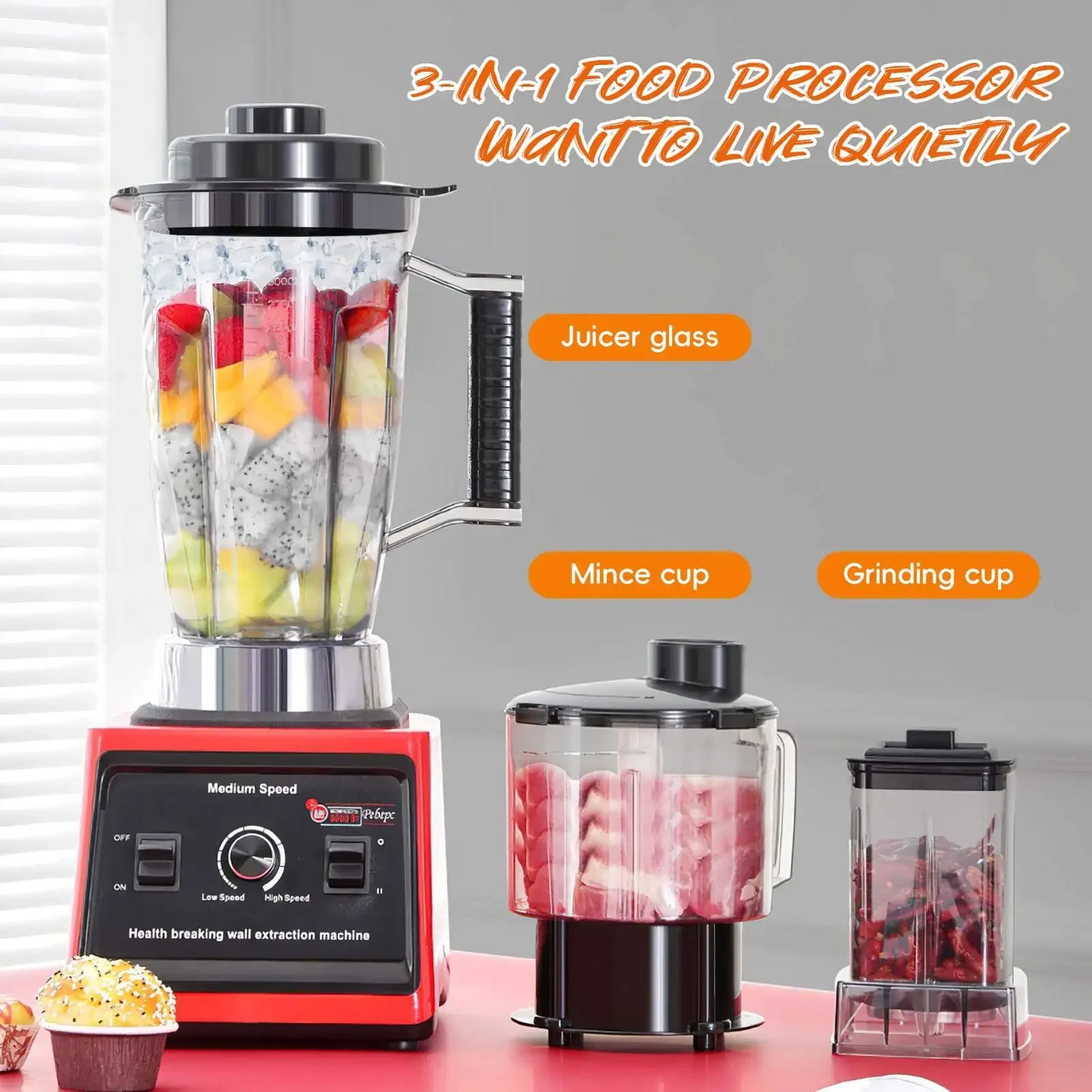 9500W Fuel Table Blender Juicer Smoothie Maker 3-In-1 0.5/1.5/3L Container Food Processor Blenderboxer for Ice Nut Fruit