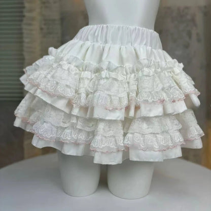 Lolita Style Princess Vintage Cake Skirt  Sweet Kawaii Women Cute Lace Ruffles Party Mini Skirts Harajuku Y2k Faldas Mujer