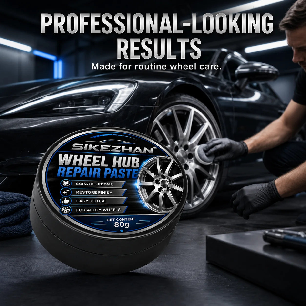 Car Wheel Hub Repair Paste, Scratch & Oxidation Remover, Color Restorer & Polish Wax Cleaner for Alloy Chrome Rims & Tires (80g)