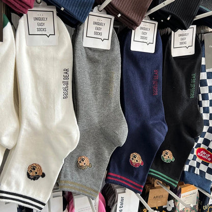 Good Quality Cartoon Gentleman Bear Men's Socks Cotton Harajuku Style Sport Boys Skateboard Novelty Breathable  Christmas Gifts