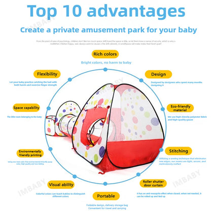 Senior 3-in-1 Foldable Baby Playground Children's Game Tent Baby Ball Fence with Crawling Tunnel Basketball Frame Children Gifts