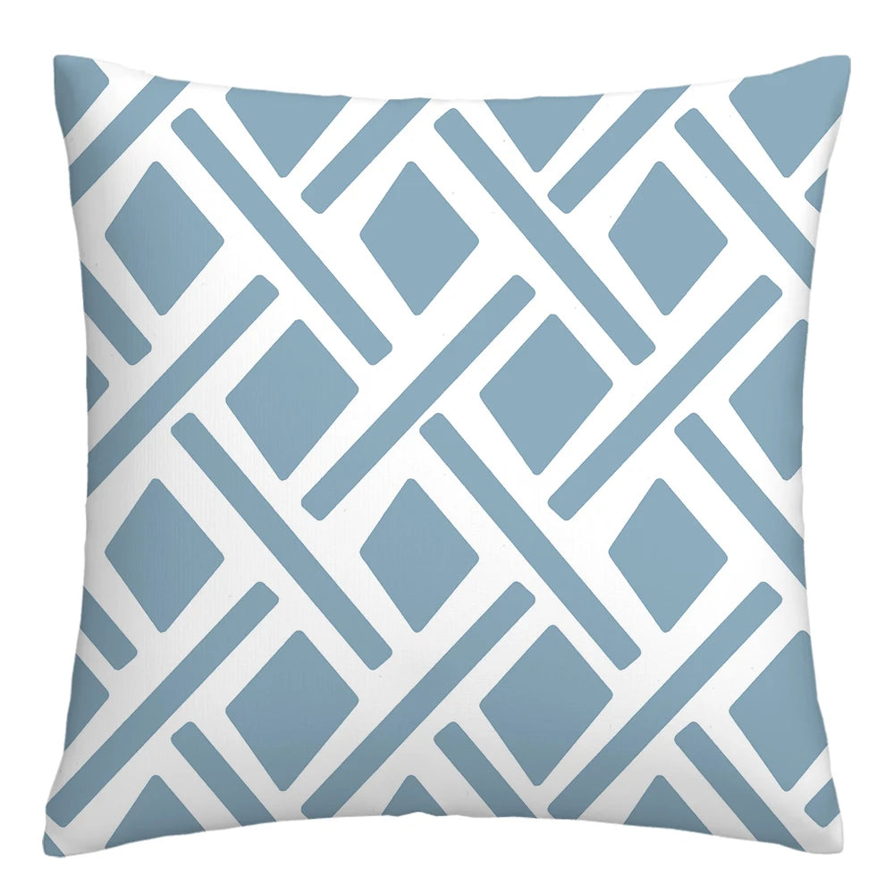Lake blue white geometric linen pillowcase sofa cushion cover home decoration can be customized for you 40x40 45x45 50x50 60x60