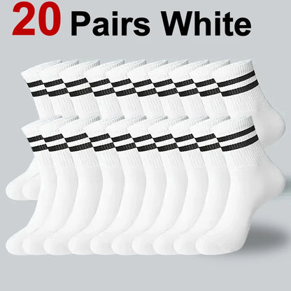 10/20 Pairs Men Women Striped Round Neck Socks Spring Autumn Breathable Odor Proof Sweat Absorbing All-Season Casual Socks