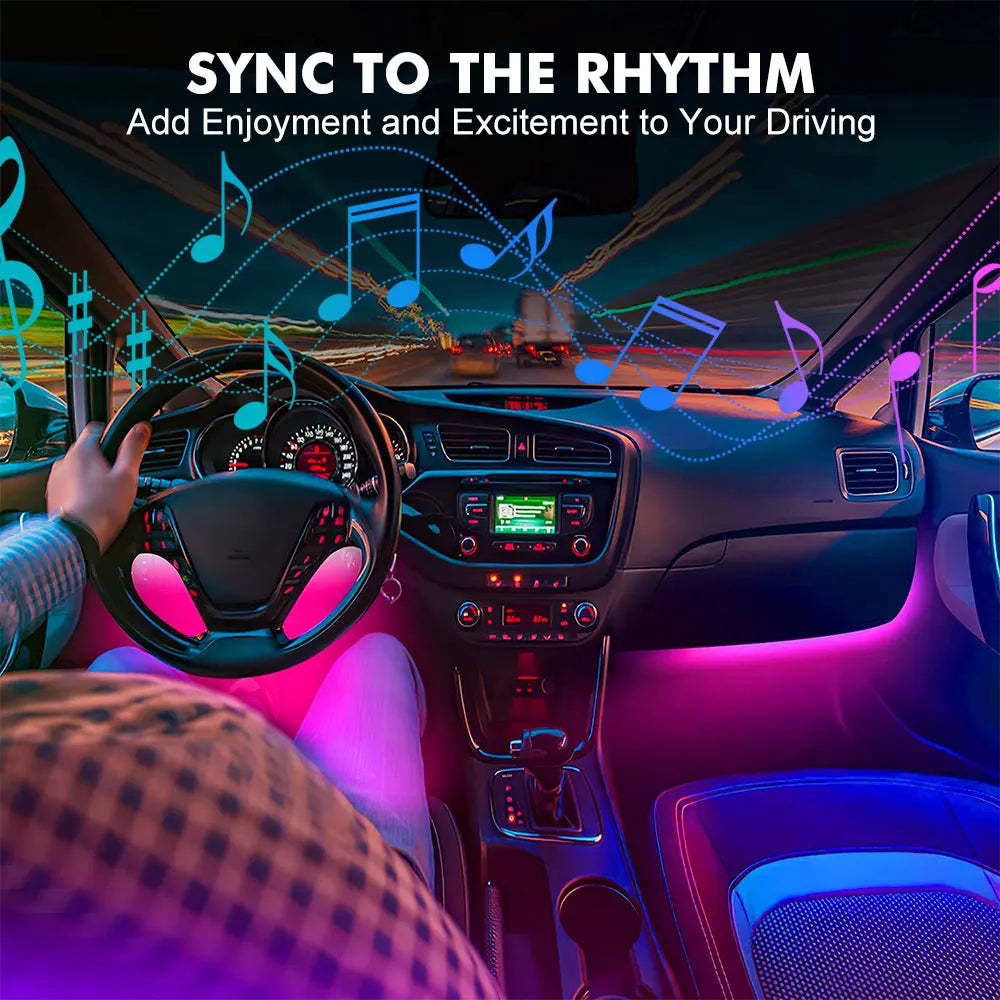 48 72 LED RGB Car Foot Light & Underglow Neon Lamp, Music Sync Interior Ambient Light with Remote Control, USB & 12V Dual Power Plug, Multi-Colour Atmosphere Decorative Lighting for Universal Auto Interior Exterior Decoration